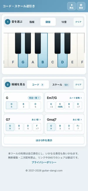 鍵盤図からのコード・スケール逆引き